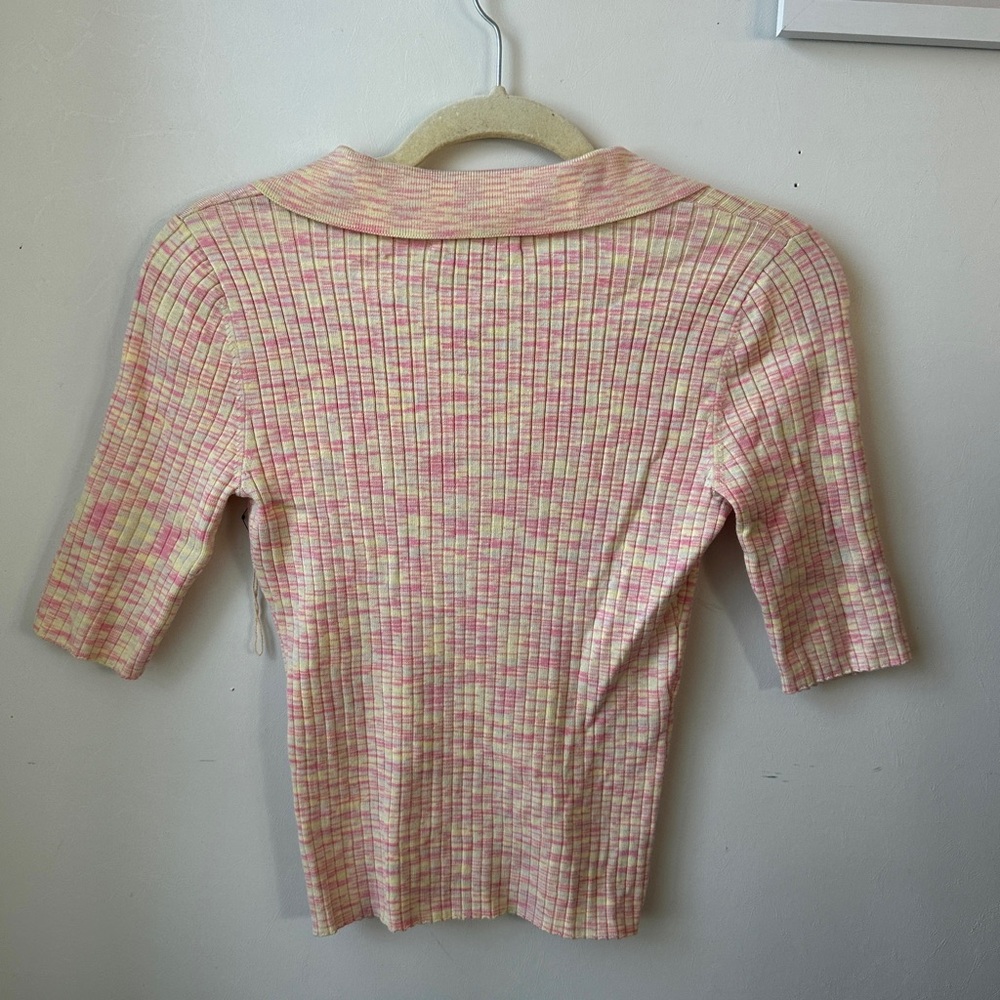 Pink & Cream Ribbed Polo Top - Picture 5 of 6